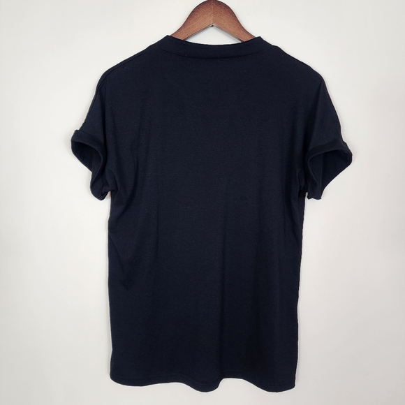 Black Casual Basic Tee T-shirt Small Short Sleeve Henley Shirt Minimalist Soft - Picture 4 of 10